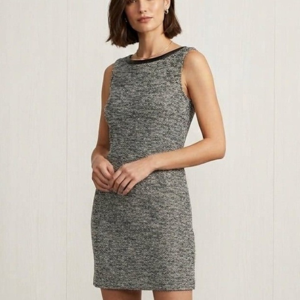 Lauren Ralph Lauren Dress Women Large Black White Marled Sleeveless Faux Leather